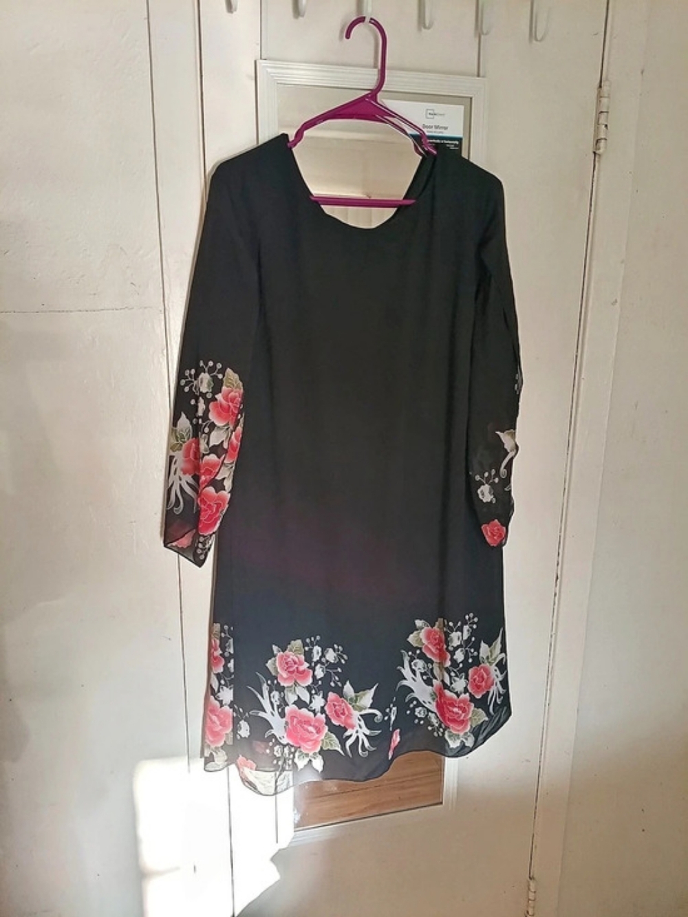 Floral Midi Dress in Black & Pink